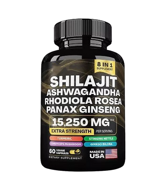 8 en 1 Cápsulas - Shilajit Ashwagandha Rhodiola Rosea Panax y Ginseng