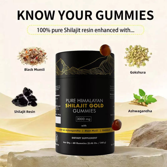 Gomitas de Shilajit 100% Puro del Himalaya (Pack de 60 Gomitas)